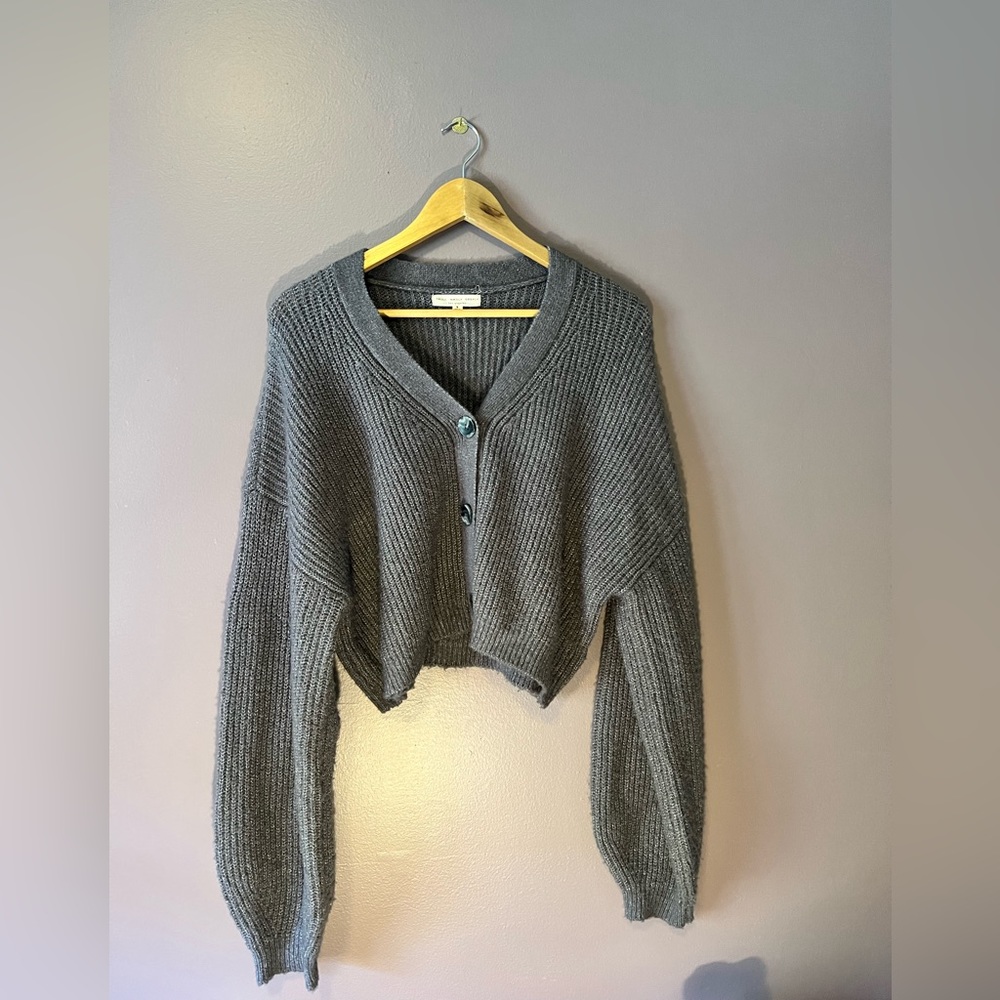 Purple/gray cropped cardigan sweater